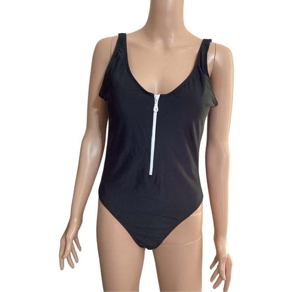 Womens One Piece Zippered Front Swimsuit L